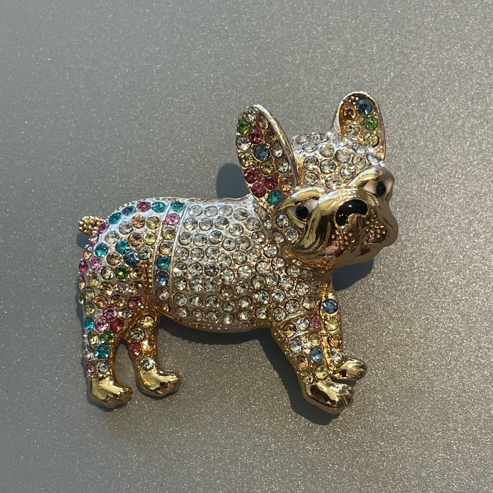 Multicolor Rhinestone Bulldog Brooch